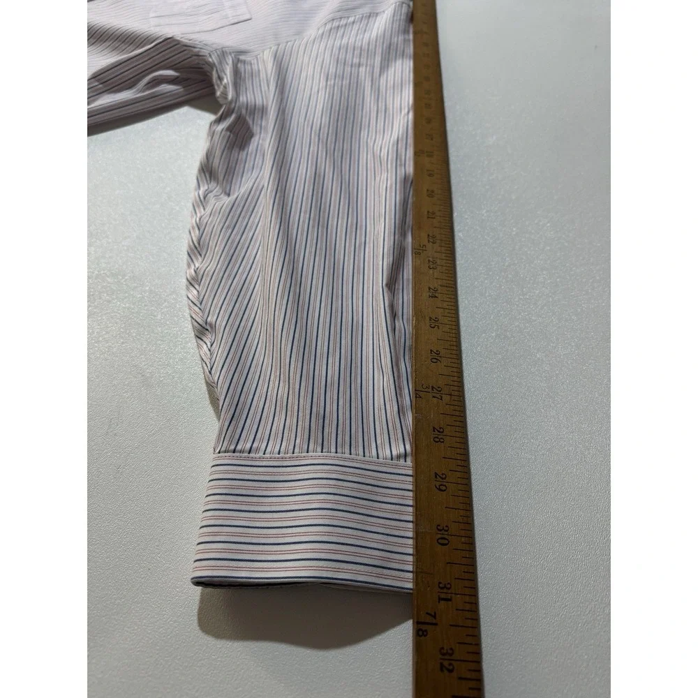 Brooks Brothers Dress Shirt 18 34 - 3 Red Blue Vertical Striped‎ Button Down